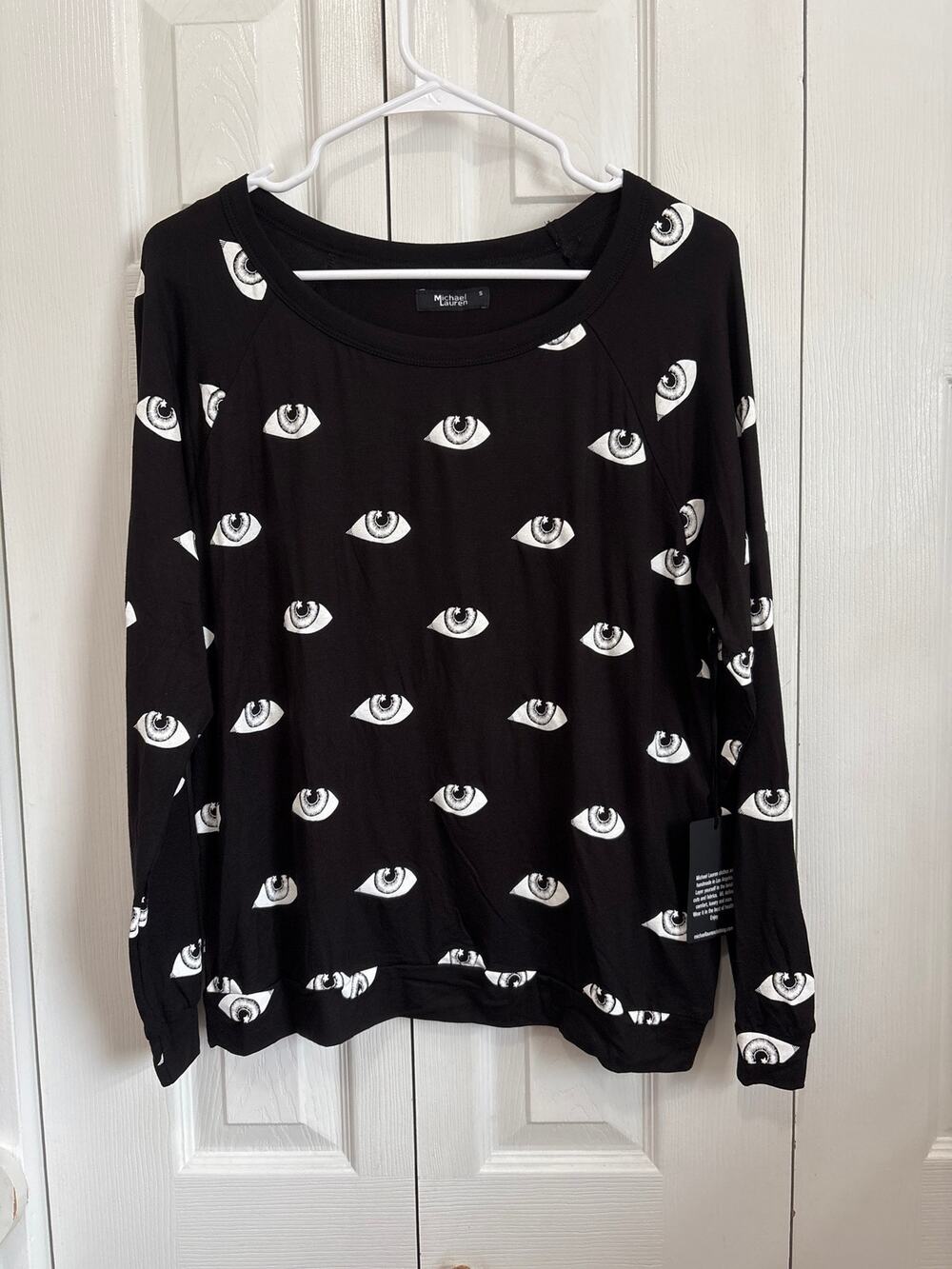 Michael Lauren NWT Black Evil Eye Print Oversized Raglan Shirt Size Small